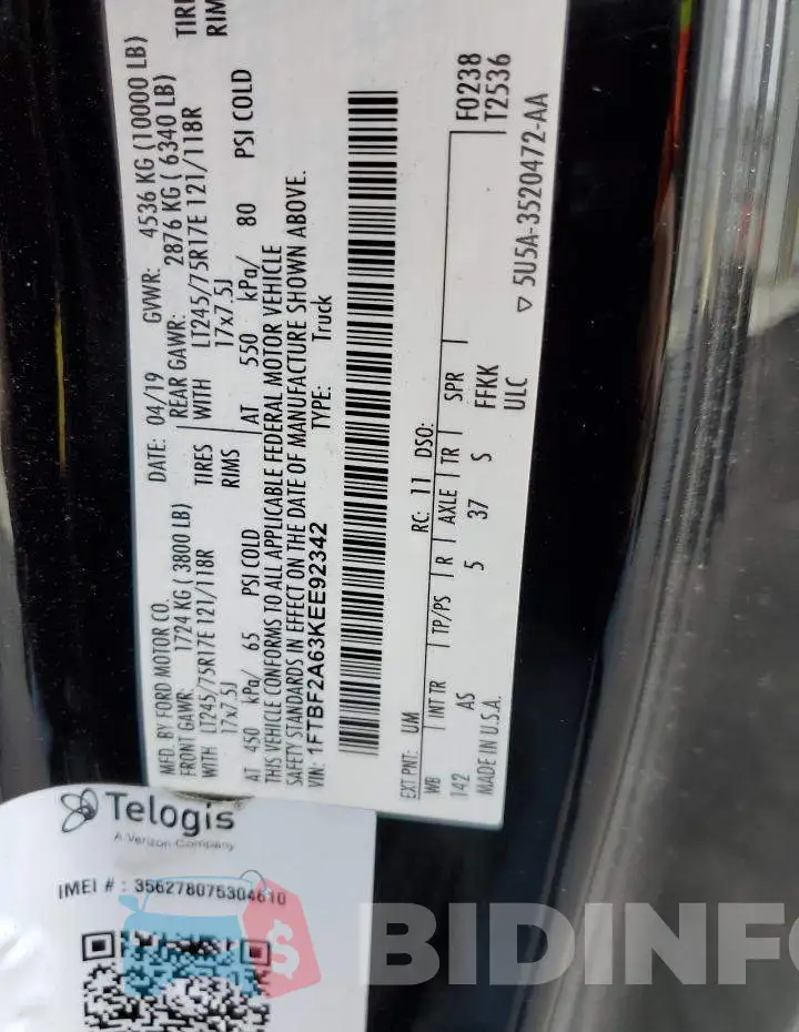 1FTBF2A63KEE92342 Photo# 13