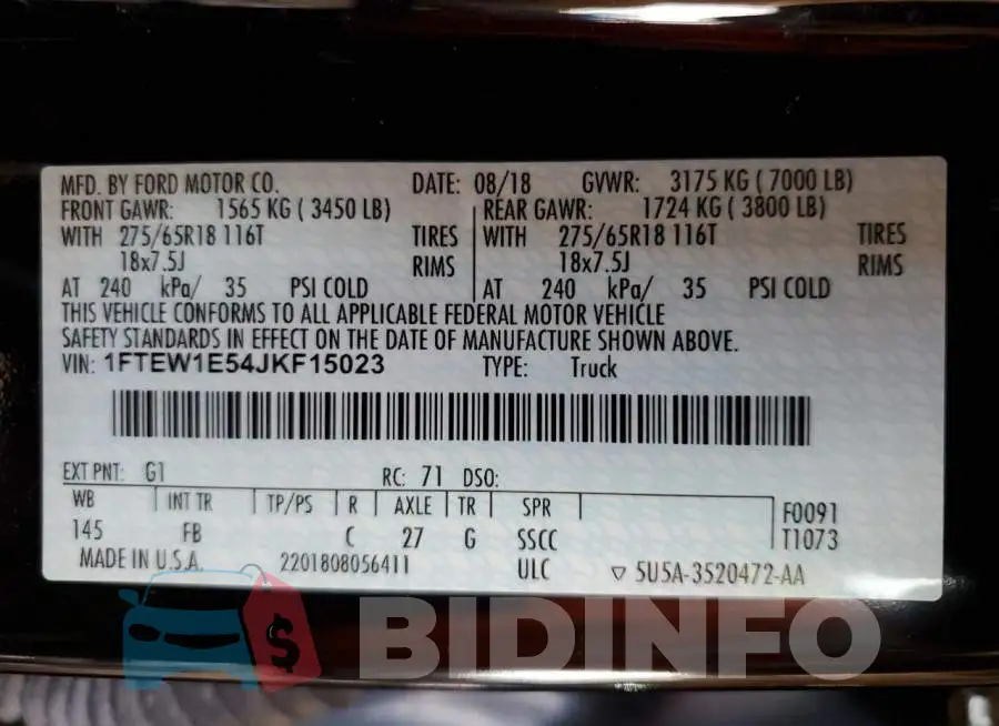 1FTEW1E54JKF15023 Photo# 12
