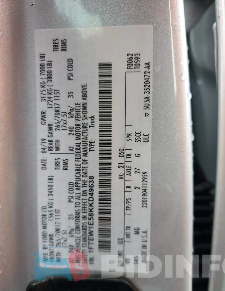 1FTEW1E58KKD49638 Photo# 12