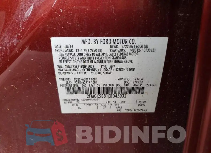 2FMGK5B81EBD45032 Photo# 13