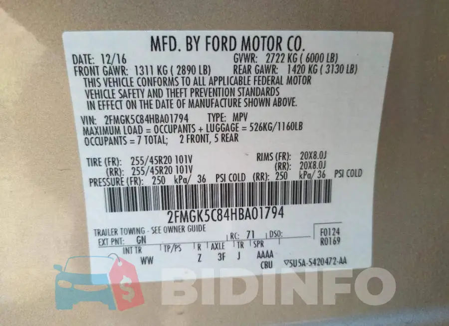 2FMGK5C84HBA01794 Photo# 13