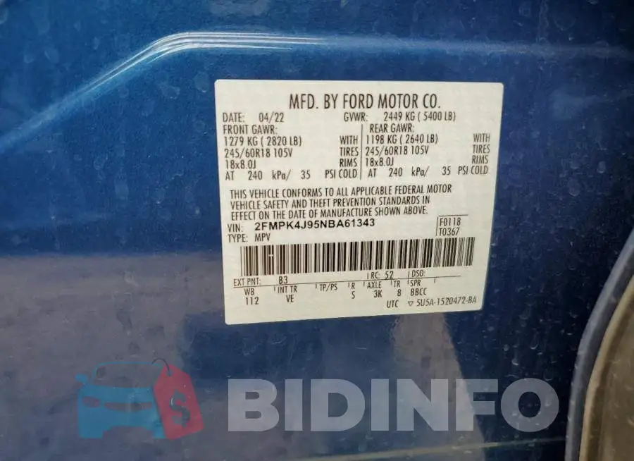 2FMPK4J95NBA61343 Photo# 12