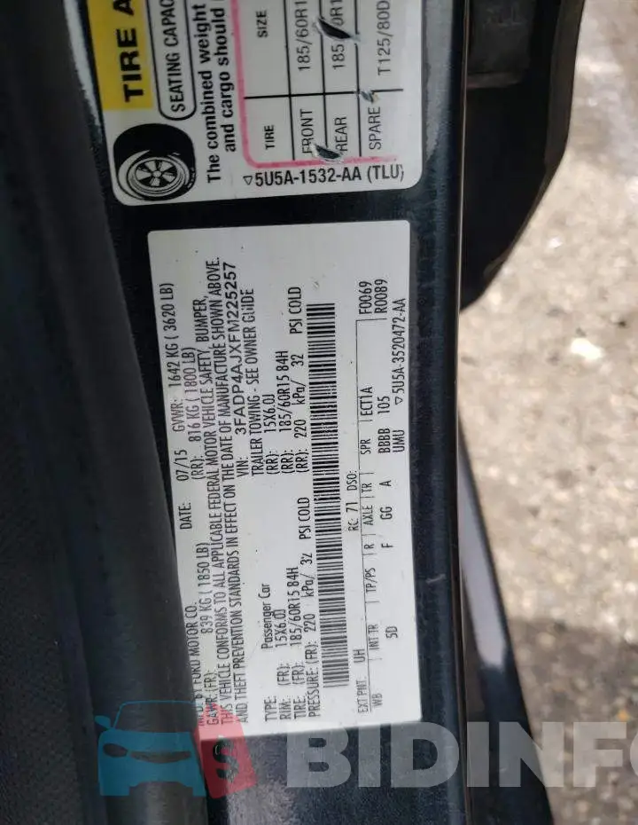 3FADP4AJXFM225257 Photo# 12