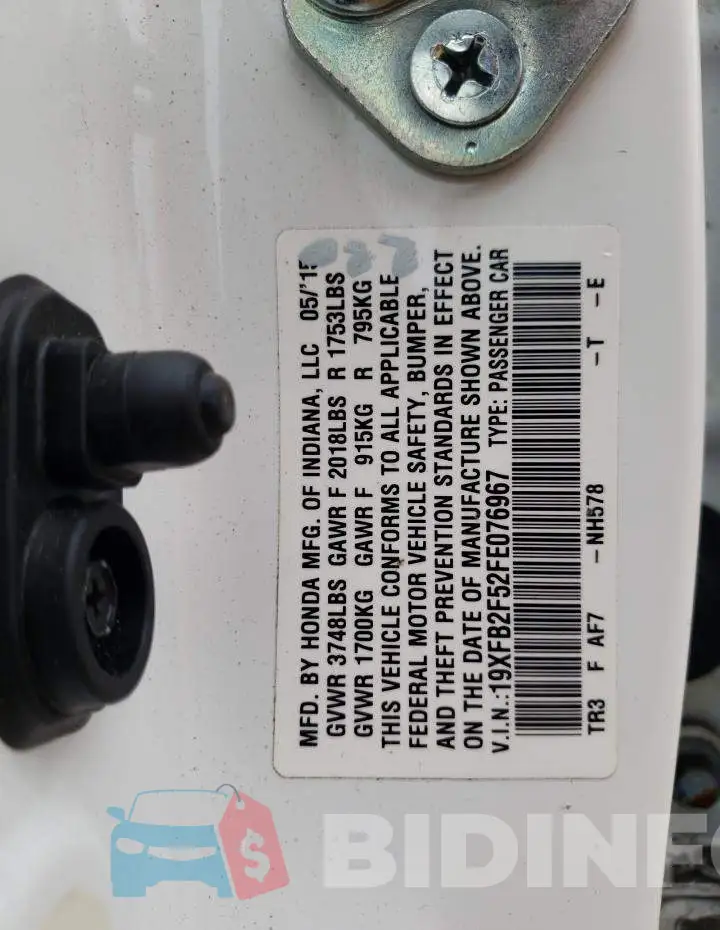 19XFB2F52FE076967 Photo# 13