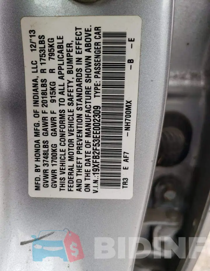 19XFB2F53EE002309 Photo# 12
