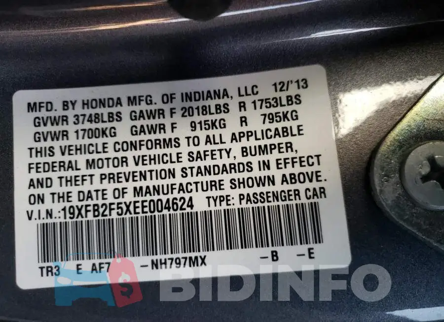 19XFB2F5XEE004624 Photo# 12