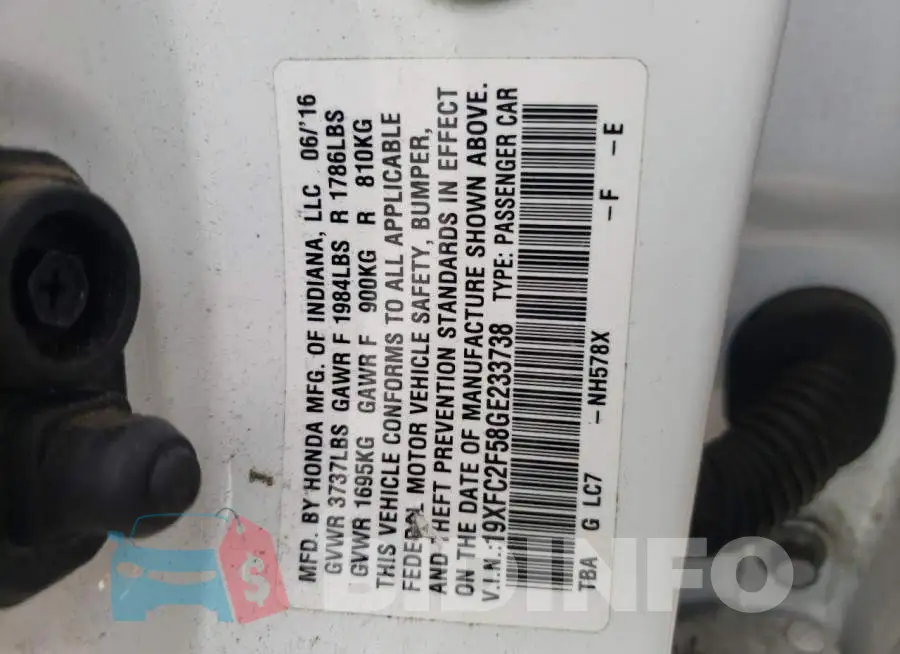 19XFC2F58GE233738 Photo# 12
