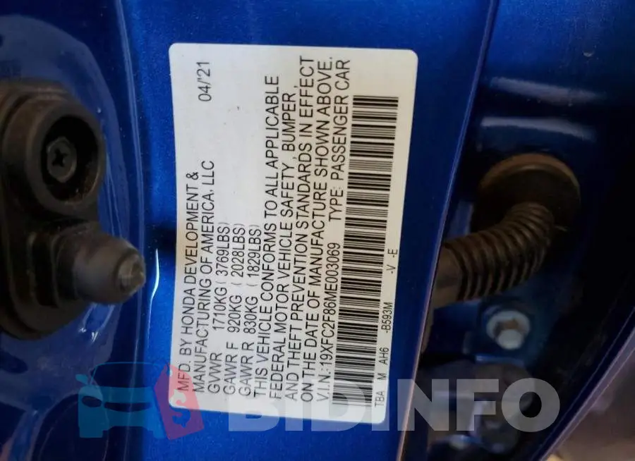 19XFC2F86ME003069 Photo# 13