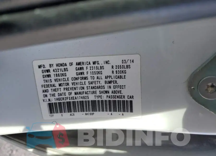 1HGCR2F5XEA174825 Photo# 12