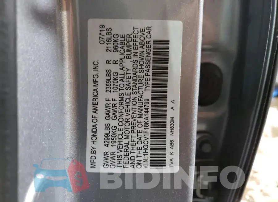 1HGCV1F18KA144799 Photo# 12
