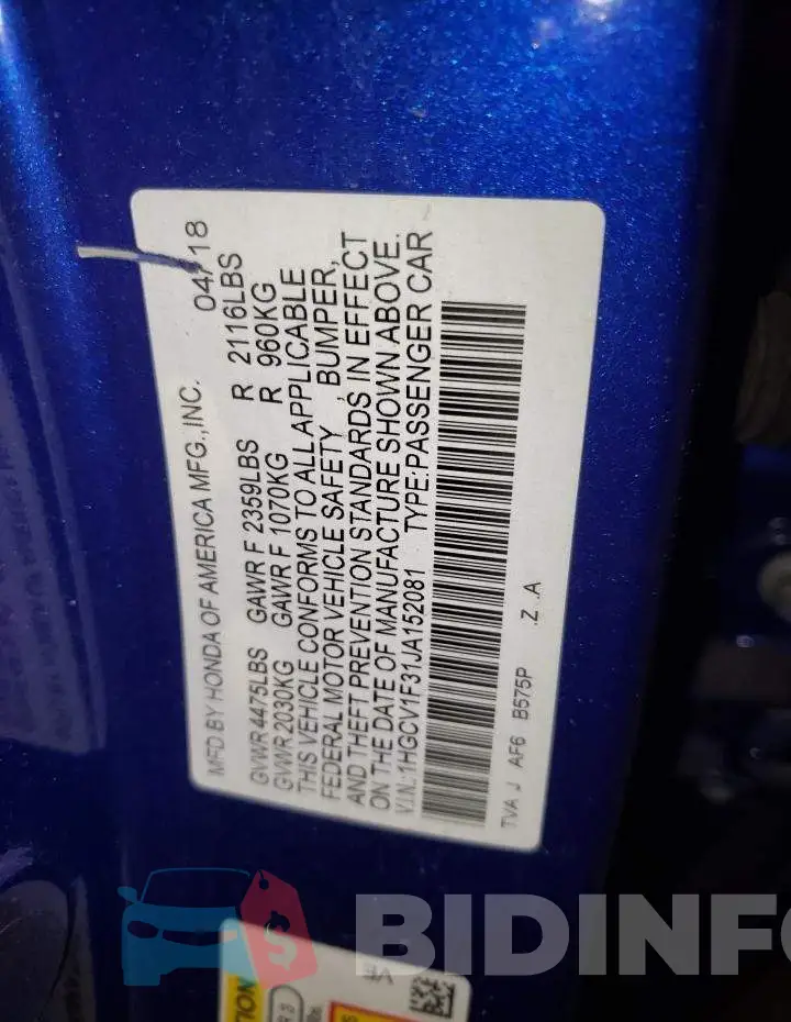 1HGCV1F31JA152081 Photo# 12