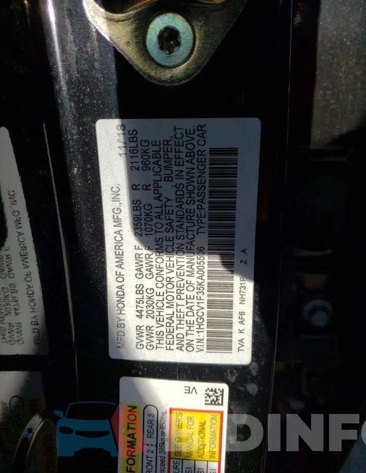 1HGCV1F35KA005506 Photo# 12