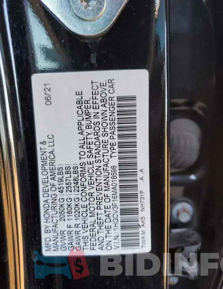 1HGCV3F16MA018598 Photo# 12