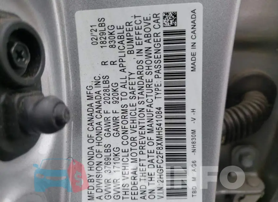2HGFC2F8XMH541084 Photo# 13