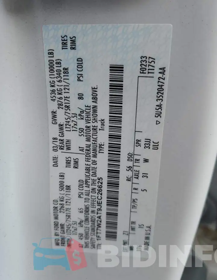 1FT7W2AT9JEC26625 Photo# 12