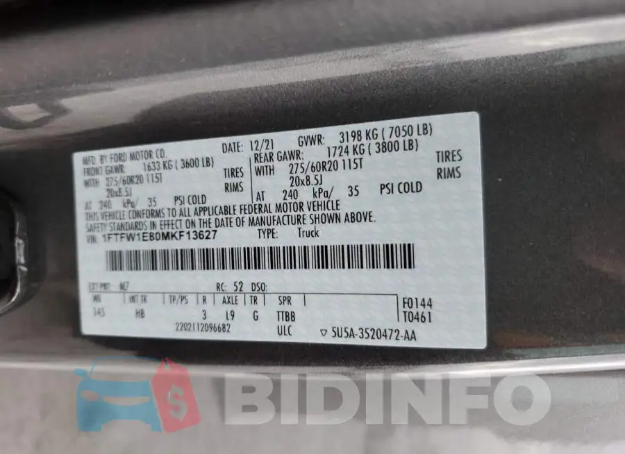 1FTFW1E80MKF13627 Photo# 12