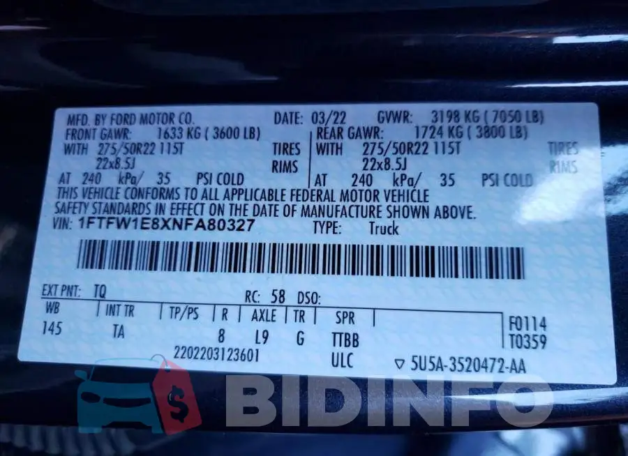 1FTFW1E8XNFA80327 Photo# 12