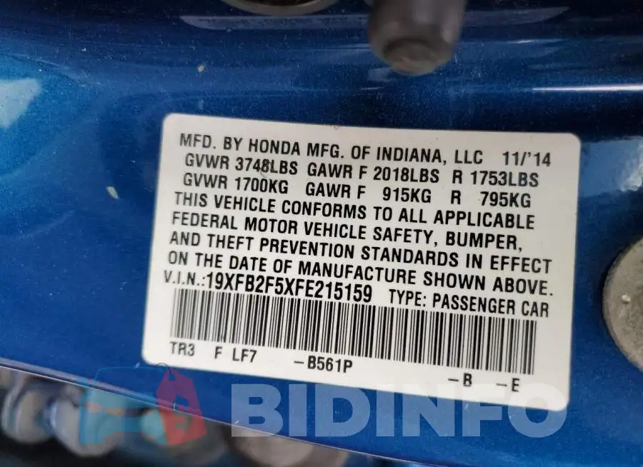 19XFB2F5XFE215159 Photo# 12