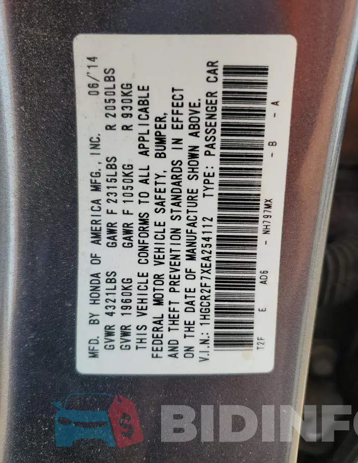 1HGCR2F7XEA254112 Photo# 12