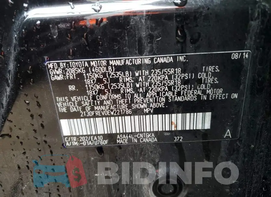 2T3DFREV0EW221786 Photo# 13