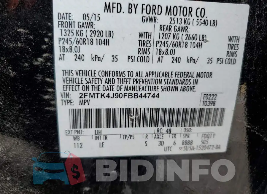 2FMTK4J90FBB44744 Photo# 12