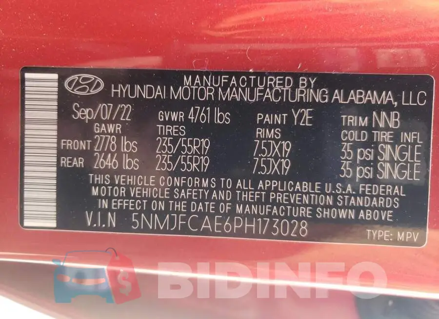 5NMJFCAE6PH173028 Photo# 13