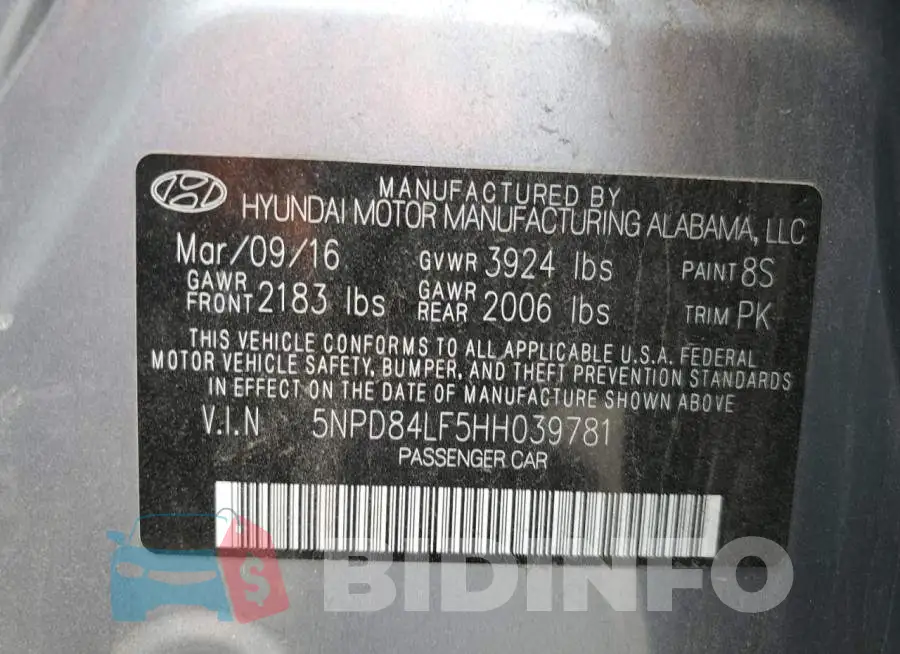 5NPD84LF5HH039781 Photo# 12