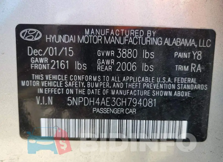 5NPDH4AE3GH794081 Photo# 12