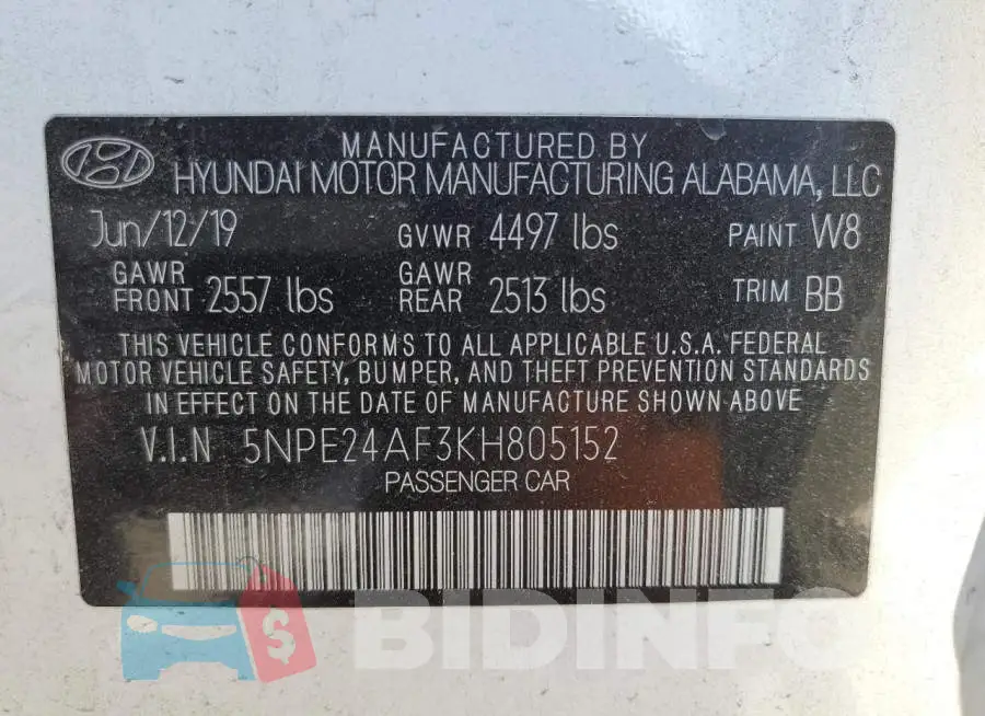 5NPE24AF3KH805152 Photo# 12