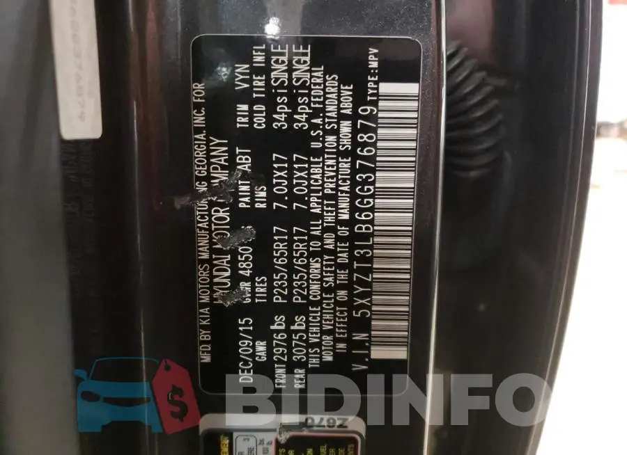 5XYZT3LB6GG376879 Photo# 13