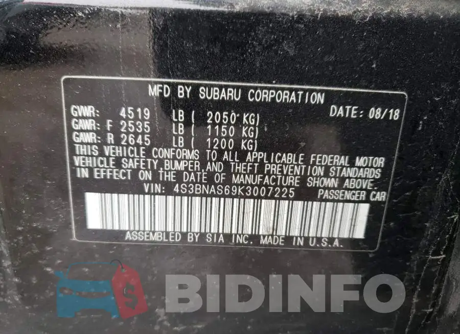 4S3BNAS69K3007225 Photo# 12