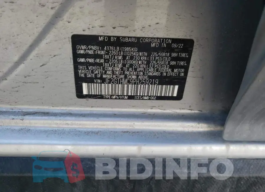 JF2GTHMC9PH259219 Photo# 13