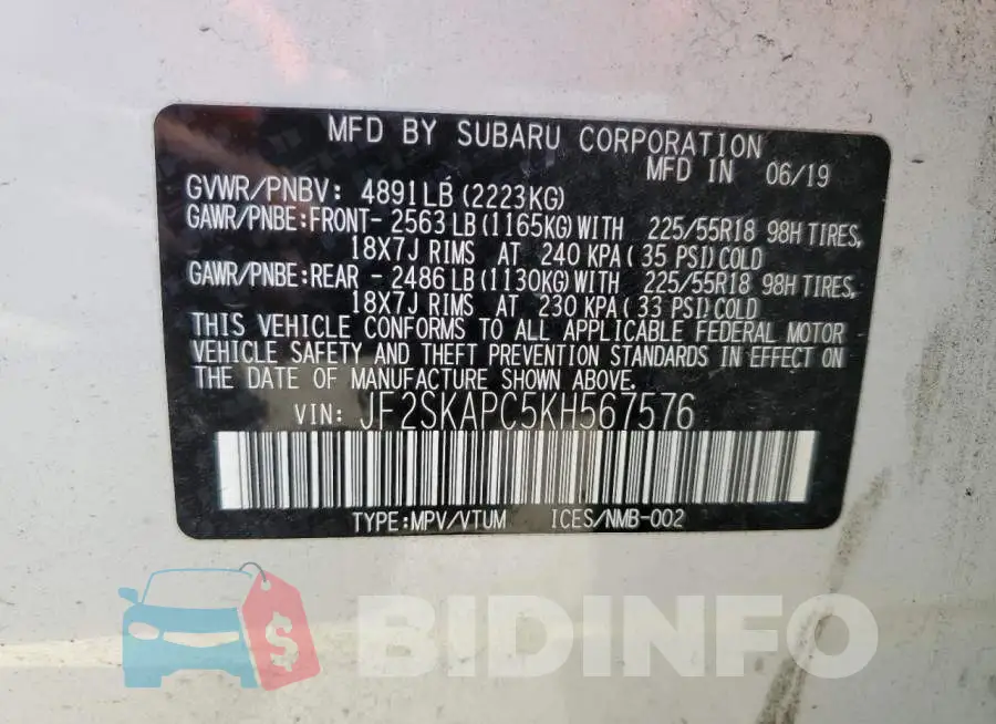 JF2SKAPC5KH567576 Photo# 13