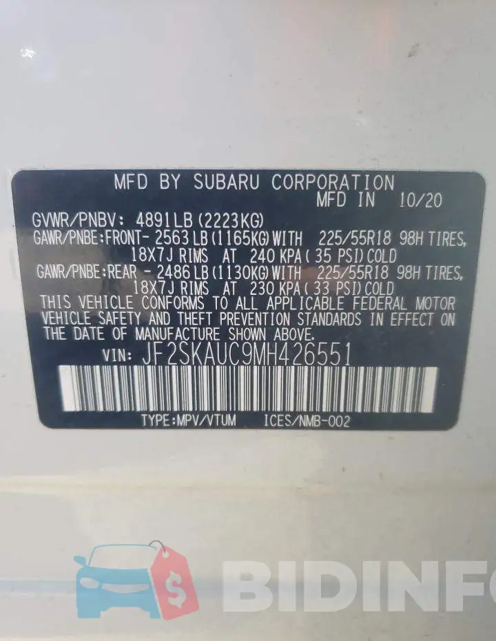 JF2SKAUC9MH426551 Photo# 13