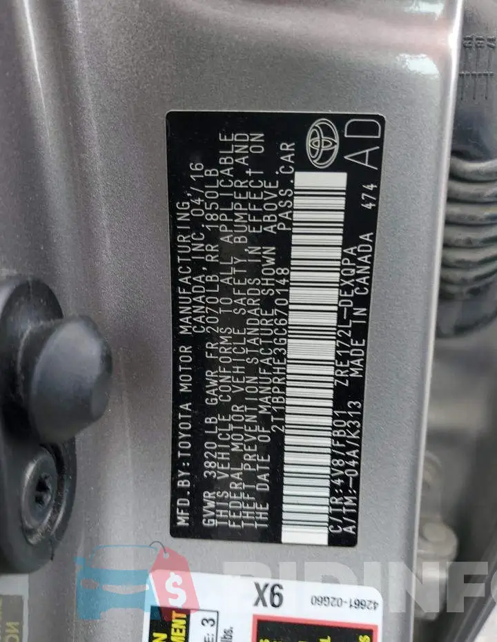 2T1BPRHE3GC670148 Photo# 12
