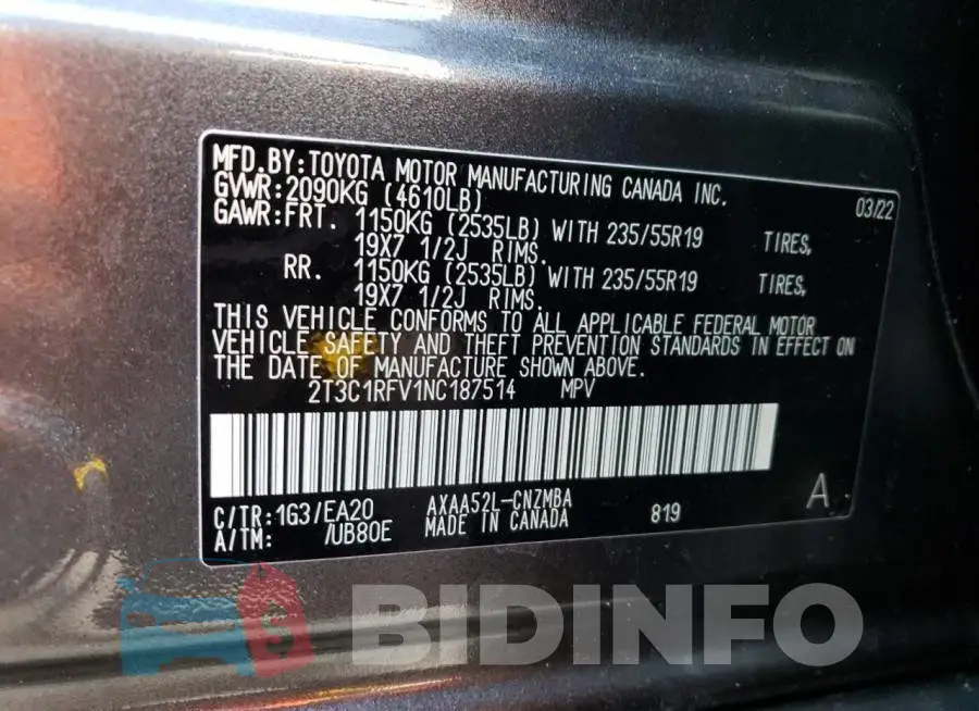 2T3C1RFV1NC187514 Photo# 13
