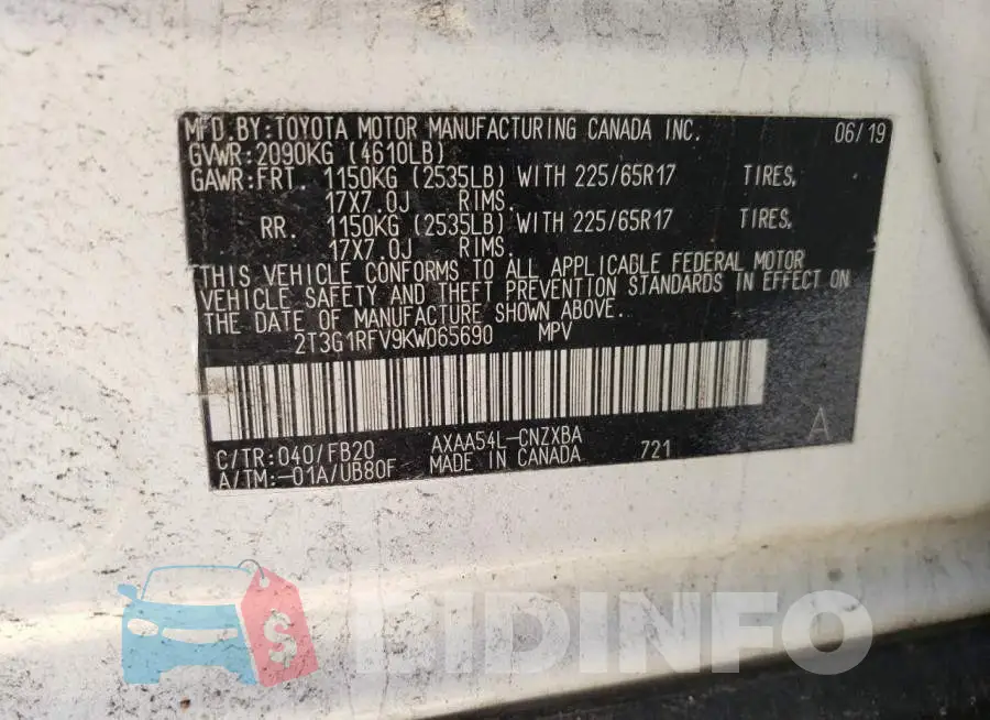 2T3G1RFV9KW065690 Photo# 12