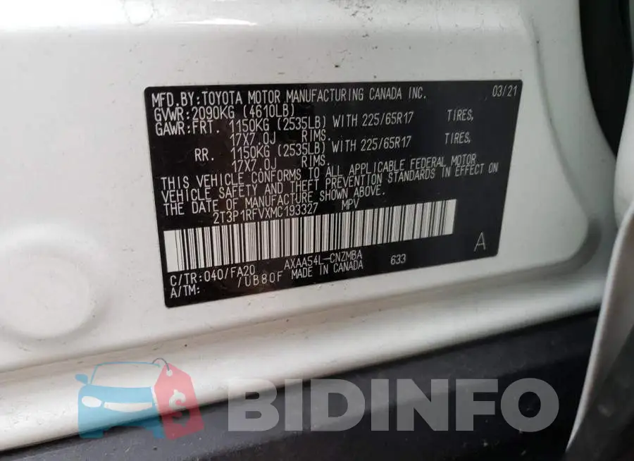 2T3P1RFVXMC193327 Photo# 13