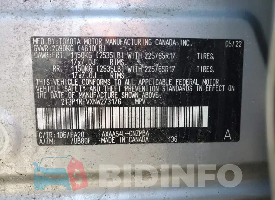 2T3P1RFVXNW273176 Photo# 13