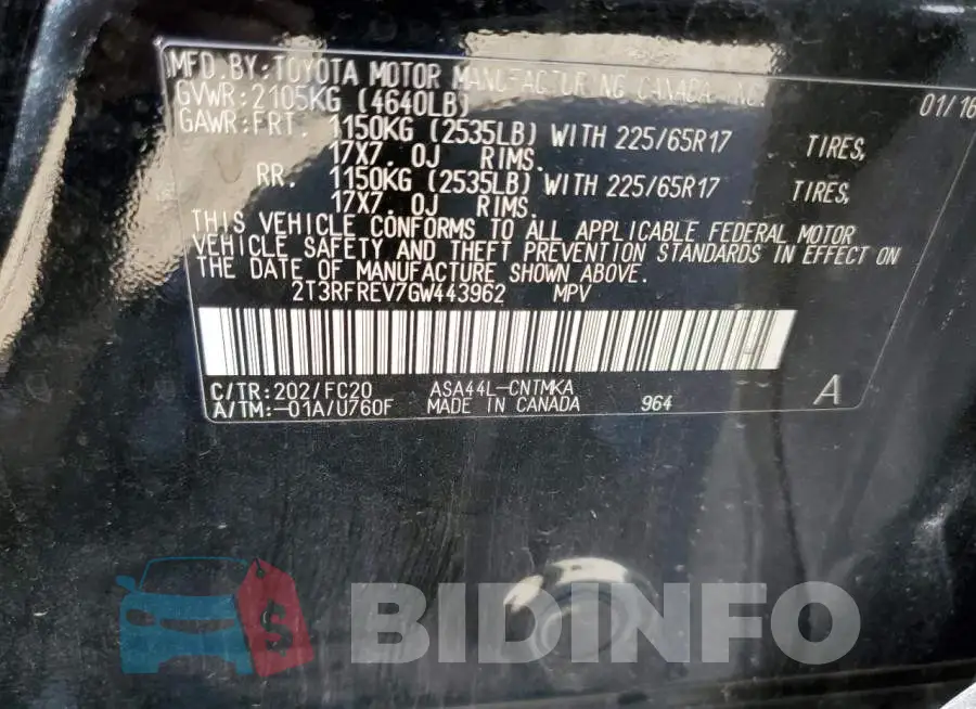 2T3RFREV7GW443962 Photo# 13