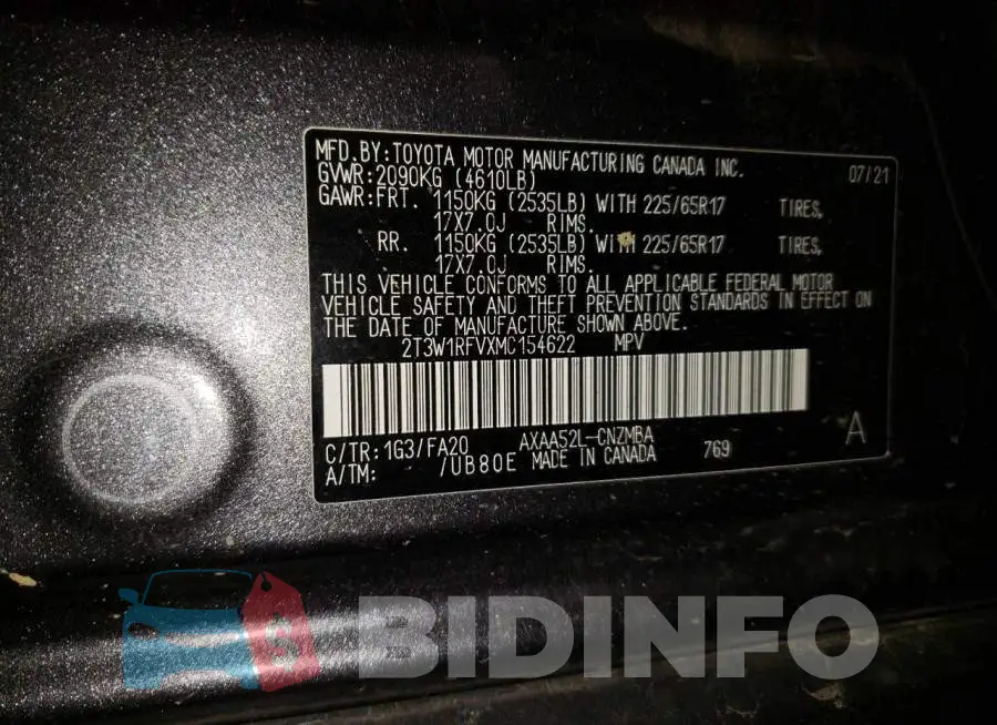 2T3W1RFVXMC154622 Photo# 12