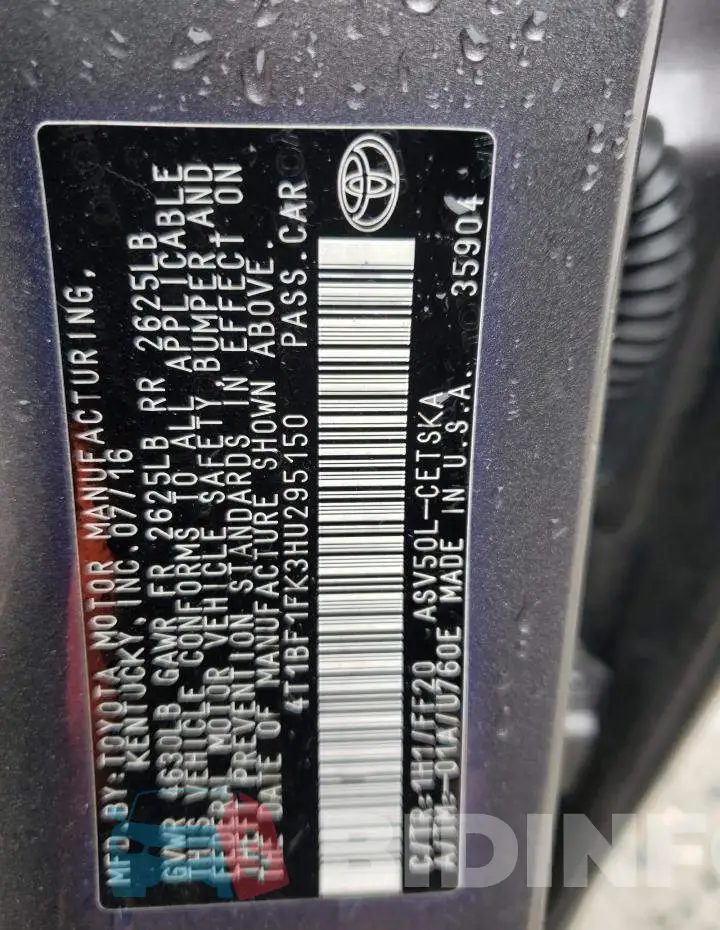 4T1BF1FK3HU295150 Photo# 12