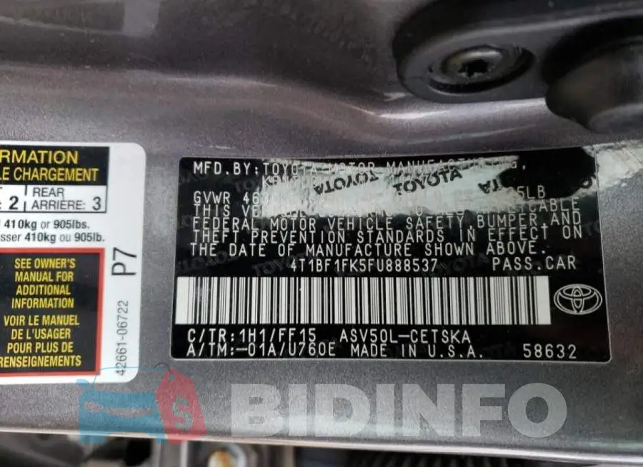 4T1BF1FK5FU888537 Photo# 12