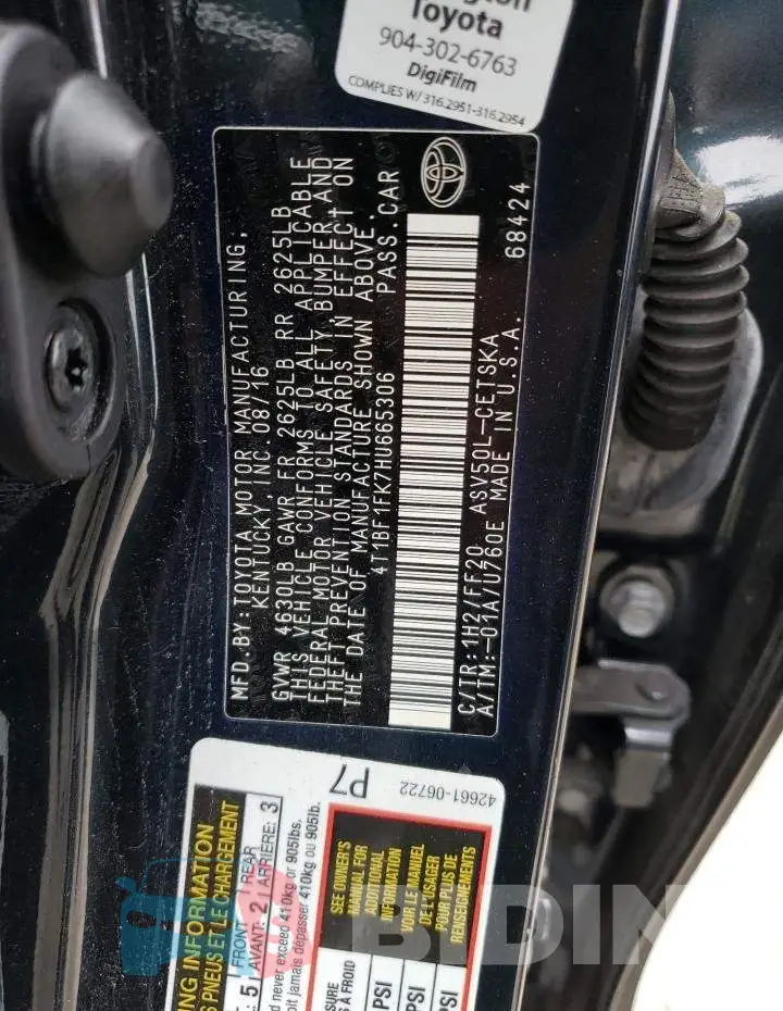 4T1BF1FK7HU665306 Photo# 12