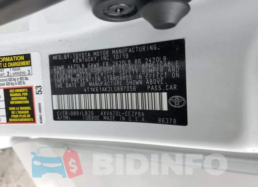 4T1K61AK2LU887056 Photo# 12