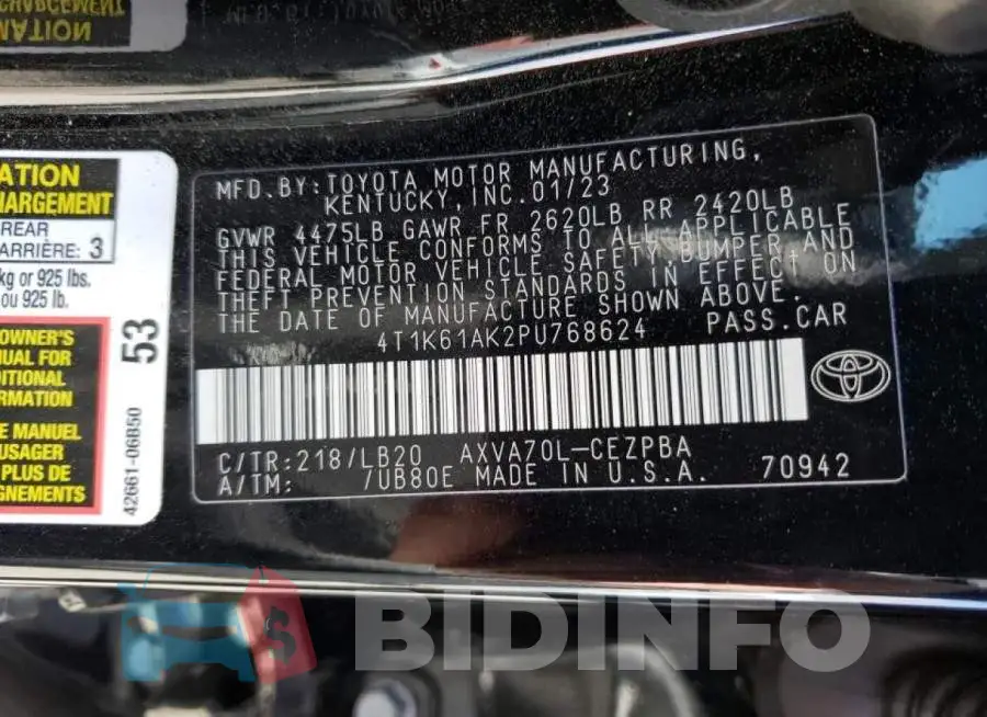 4T1K61AK2PU768624 Photo# 12