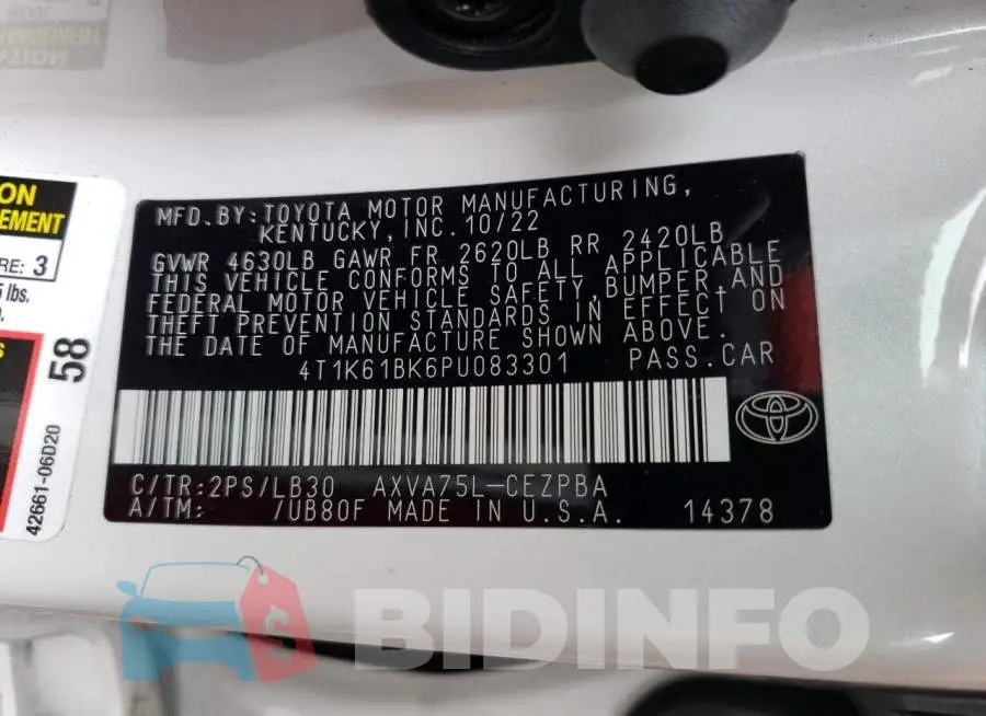 4T1K61BK6PU083301 Photo# 12