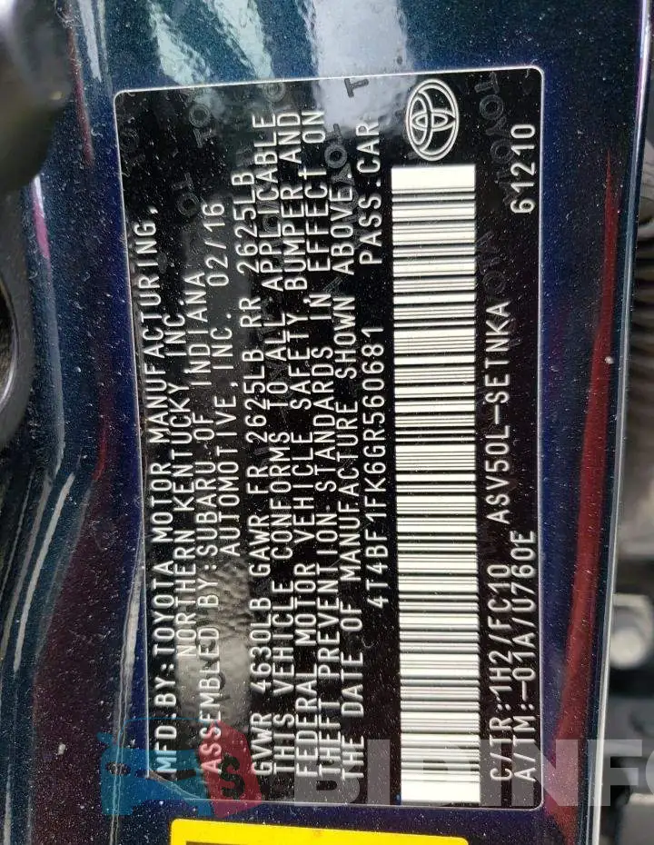 4T4BF1FK6GR560681 Photo# 13