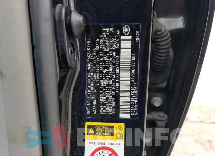 4T4BF1FK7GR517743 Photo# 12