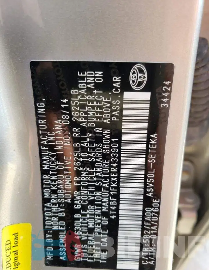 4T4BF1FKXER433901 Photo# 12